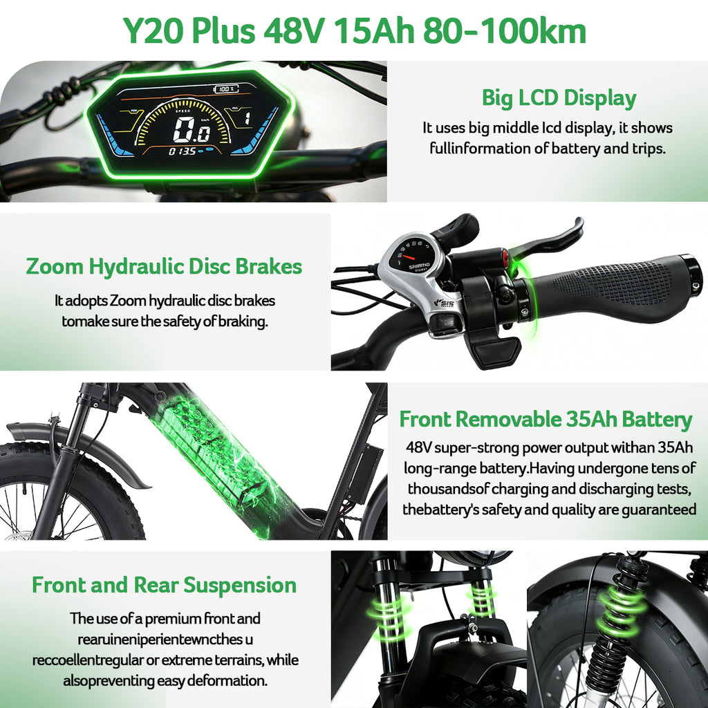 Yangor Y20 Plus E-Bike – Premium-Version mit  Hinterradfederung– 250W | 48V 15Ah | 20×4,0"