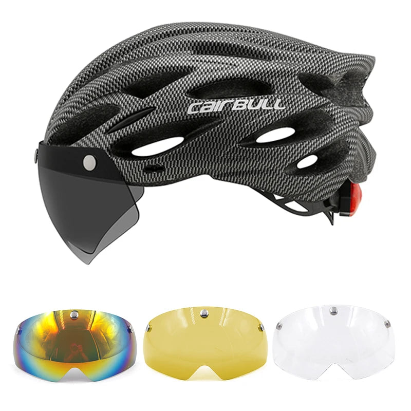 CAIRBULL Fahrradhelm mit Visier M/L 54–62 cm – LED MTB E-Bike Helm für Damen & Herren
