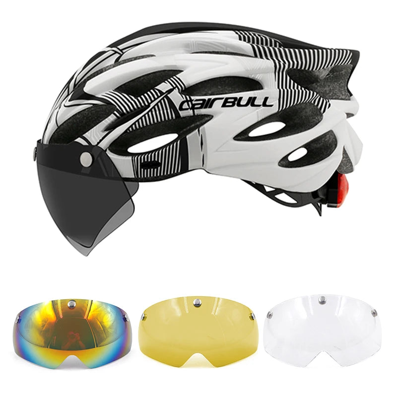 CAIRBULL Fahrradhelm mit Visier M/L 54–62 cm – LED MTB E-Bike Helm für Damen & Herren