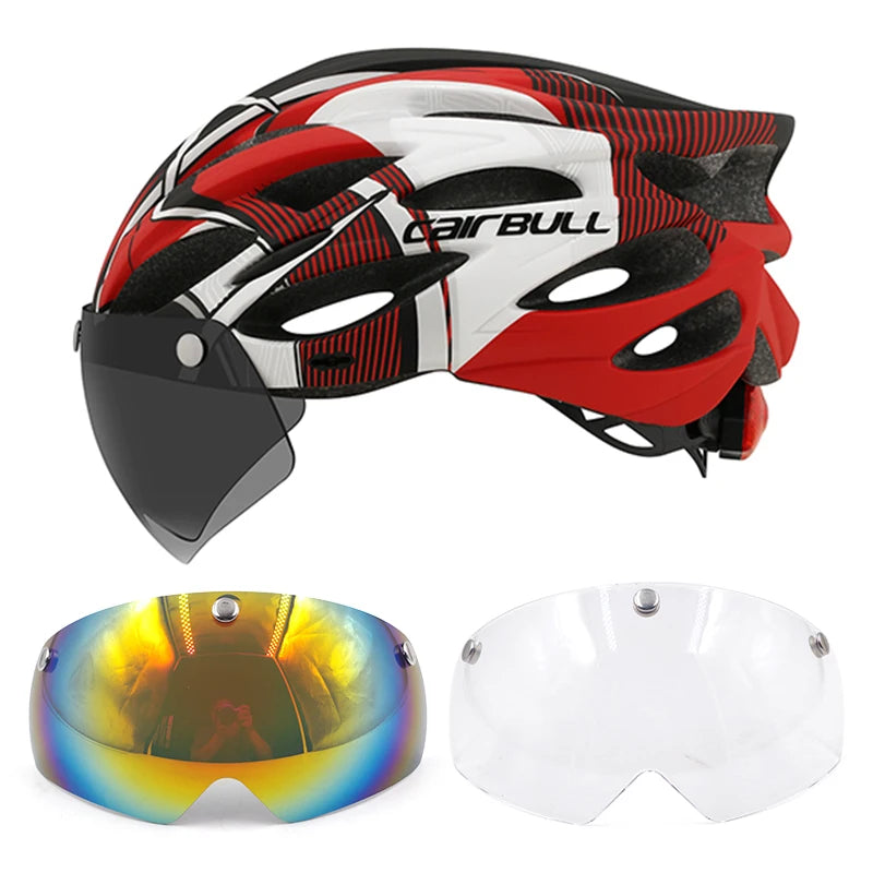 CAIRBULL Fahrradhelm mit Visier M/L 54–62 cm – LED MTB E-Bike Helm für Damen & Herren