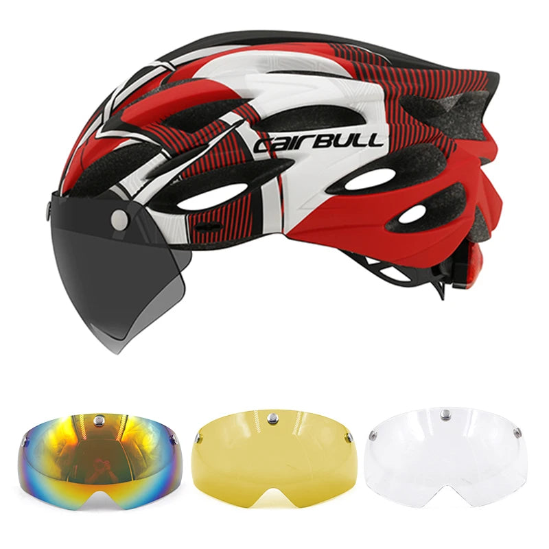 CAIRBULL Fahrradhelm mit Visier M/L 54–62 cm – LED MTB E-Bike Helm für Damen & Herren