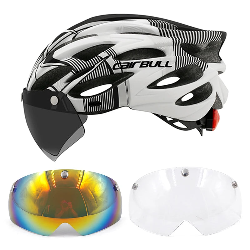 CAIRBULL Fahrradhelm mit Visier M/L 54–62 cm – LED MTB E-Bike Helm für Damen & Herren