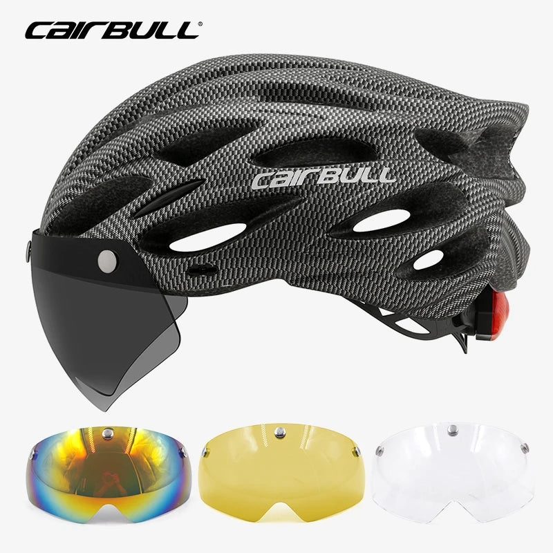 CAIRBULL Fahrradhelm mit Visier M/L 54–62 cm – LED MTB E-Bike Helm für Damen & Herren