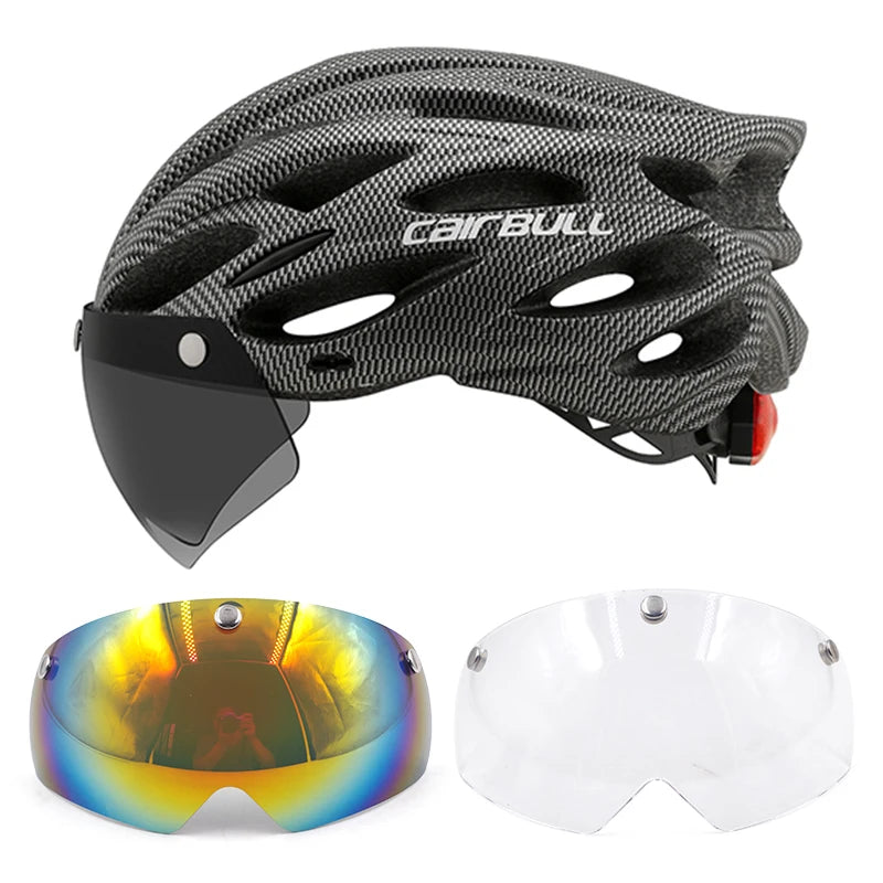 CAIRBULL Fahrradhelm mit Visier M/L 54–62 cm – LED MTB E-Bike Helm für Damen & Herren
