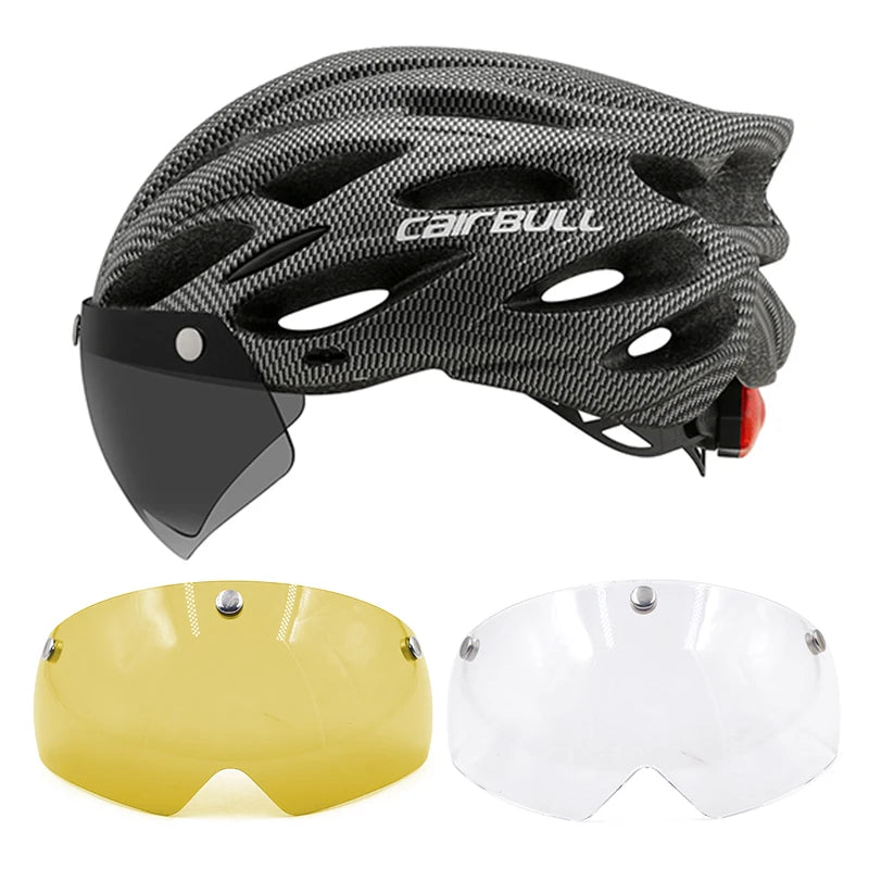 CAIRBULL Fahrradhelm mit Visier M/L 54–62 cm – LED MTB E-Bike Helm für Damen & Herren
