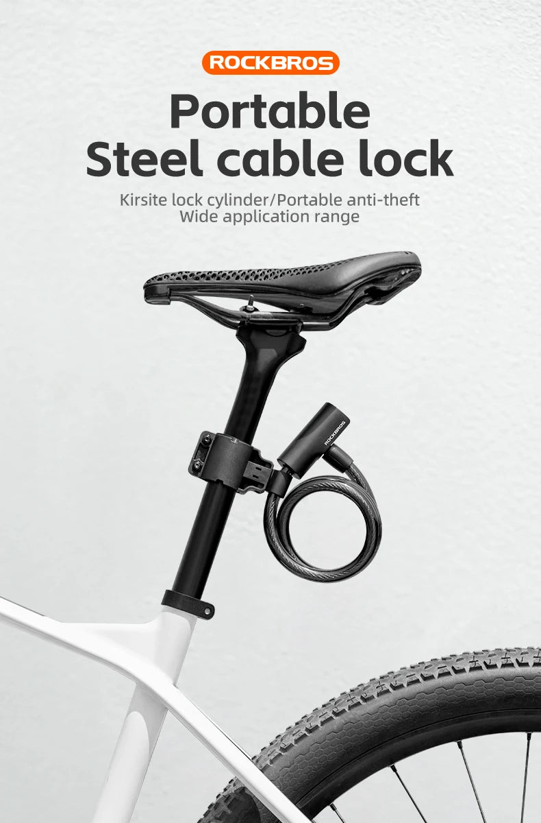 ROCKBROS Fahrradschloss – 115 cm Stahlseilschloss mit Schlüssel