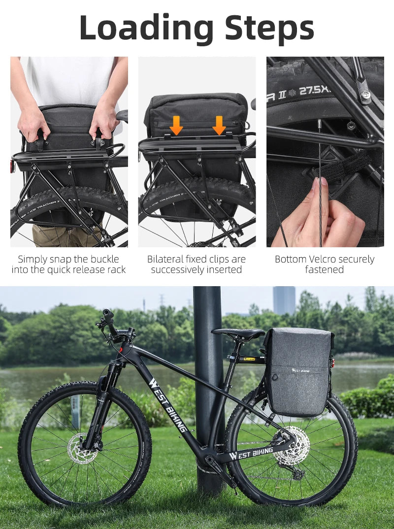 WEST BIKING Premium Wasserdichte Fahrrad-Gepäckträgertasche 17–29 L