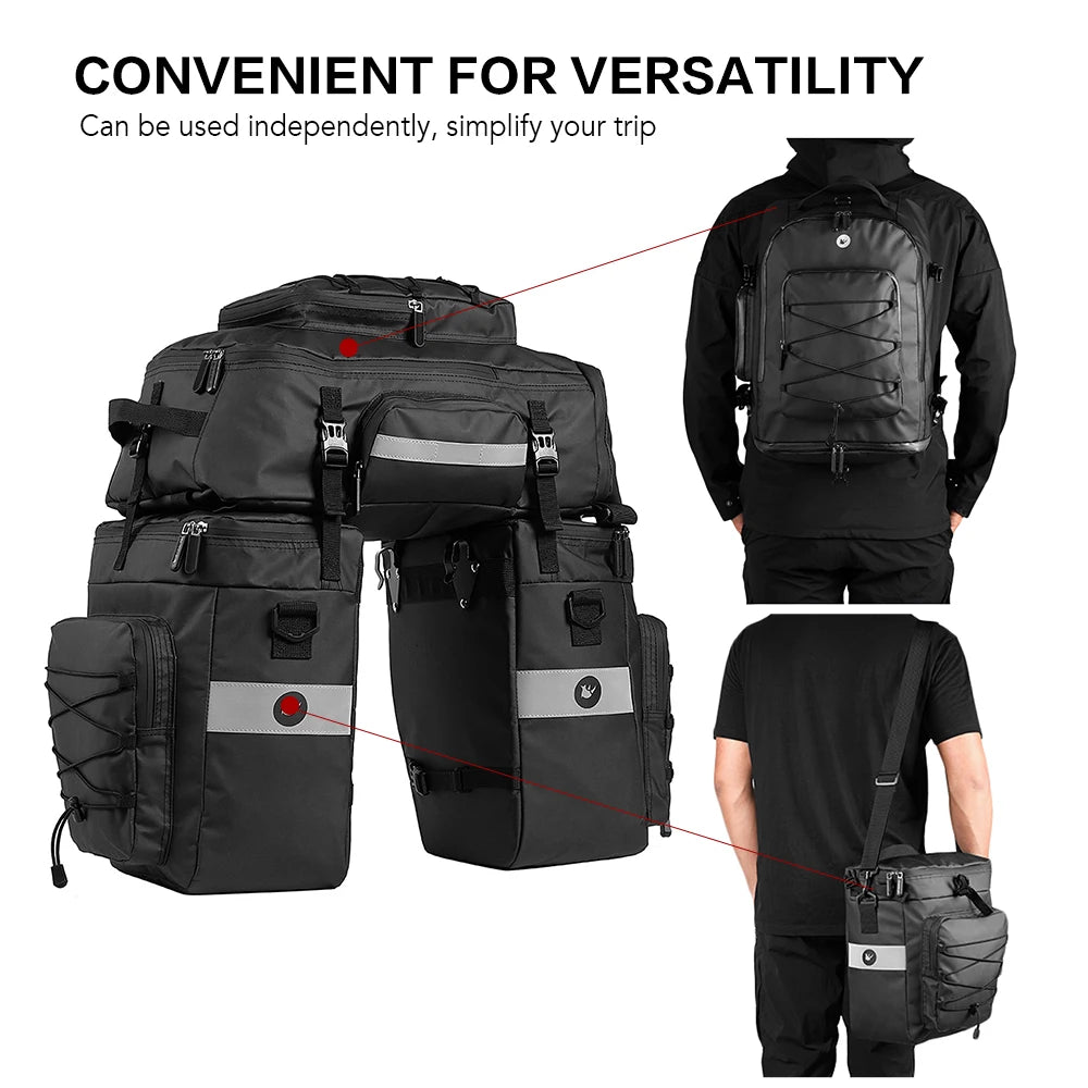 3-in-1 Fahrradtasche 75L – Wasserdichte Gepäckträgertasche, Rucksack & Schultertasche
