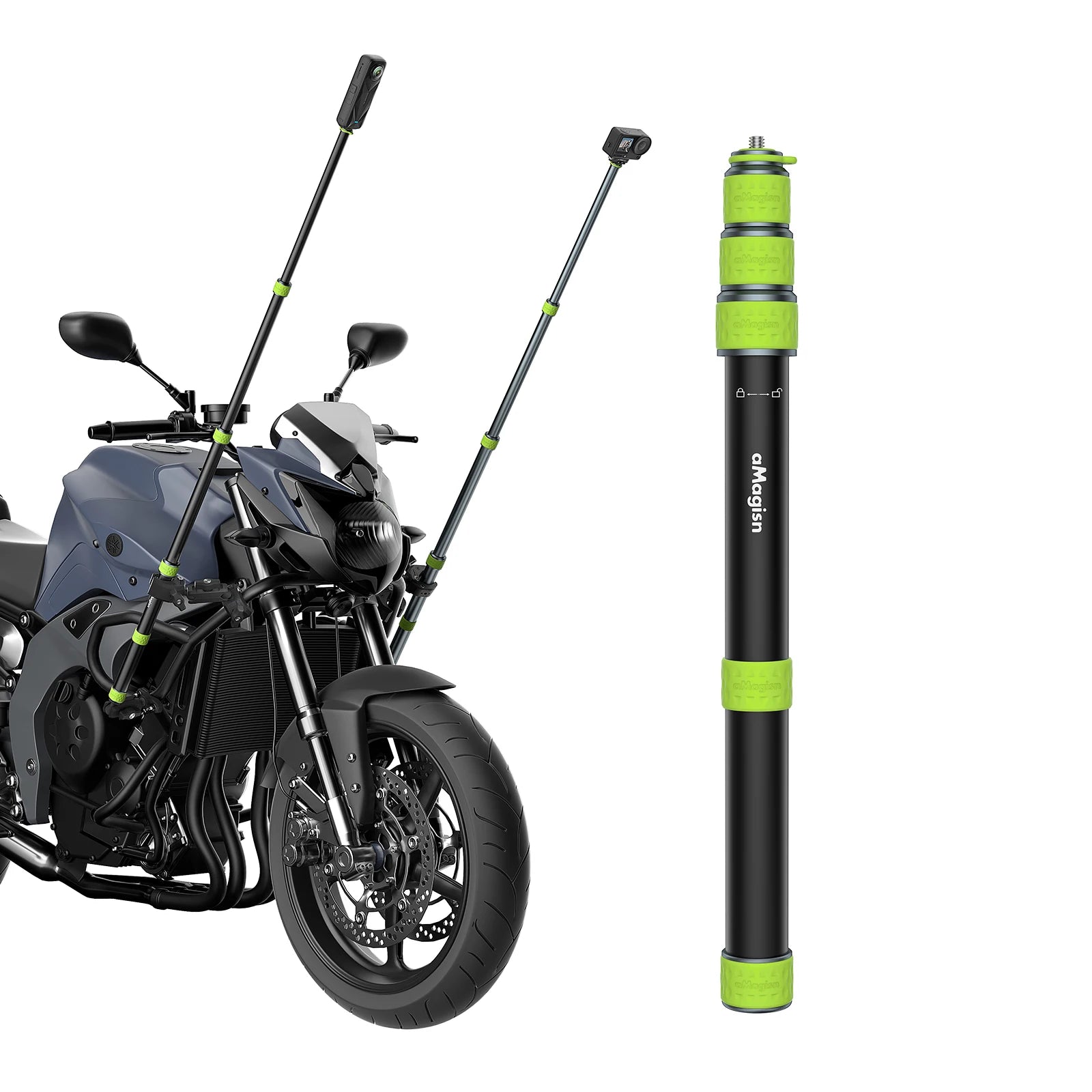 Premium Motorrad & Fahrrad 110 cm Actioncam Selfie Stick – Insta360 / GoPro