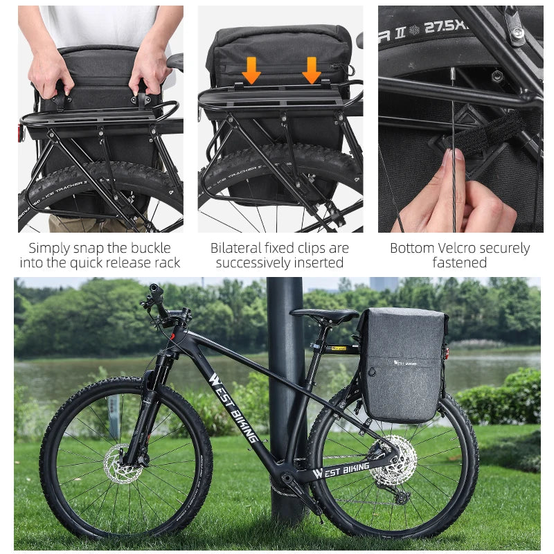 WEST BIKING Premium Wasserdichte Fahrrad-Gepäckträgertasche 17–29 L