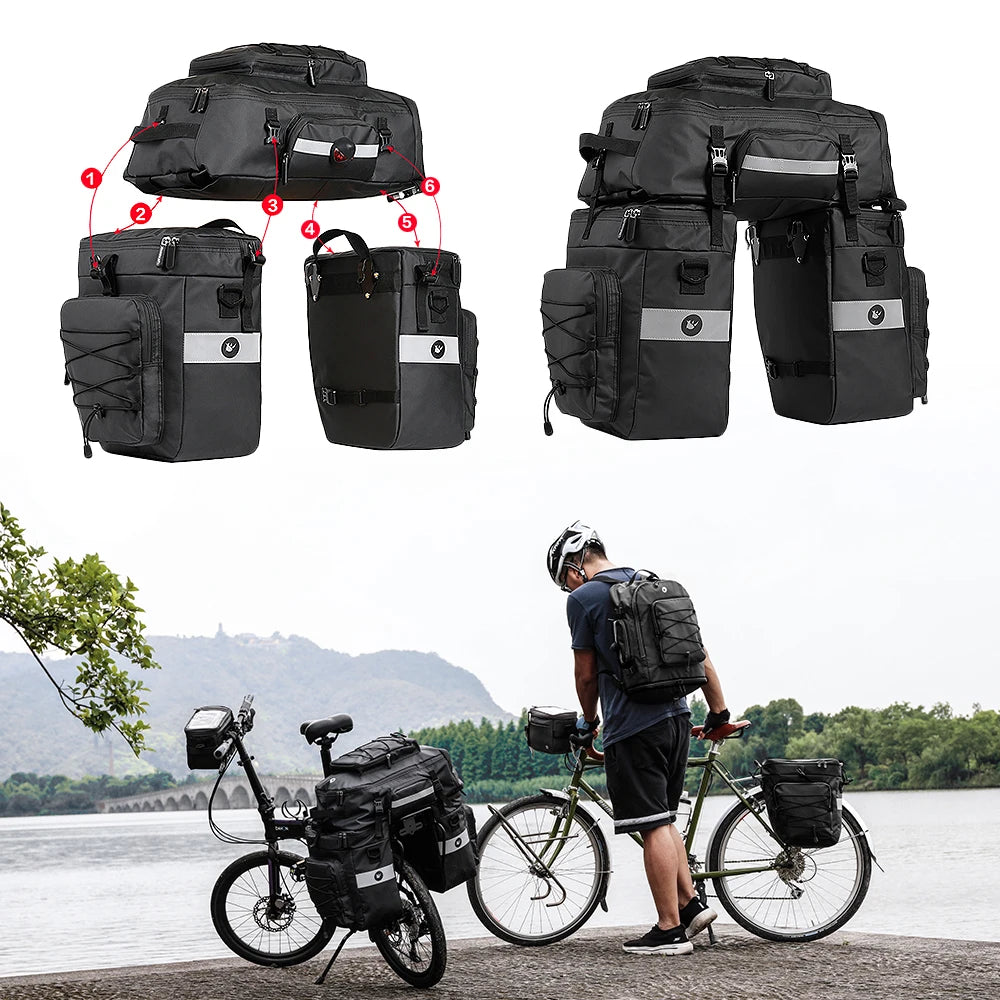 3-in-1 Fahrradtasche 75L – Wasserdichte Gepäckträgertasche, Rucksack & Schultertasche