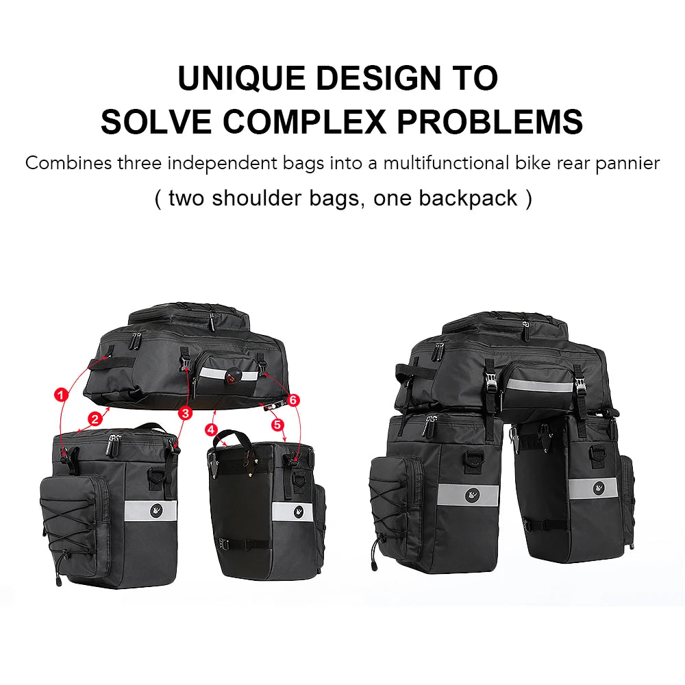 3-in-1 Fahrradtasche 75L – Wasserdichte Gepäckträgertasche, Rucksack & Schultertasche