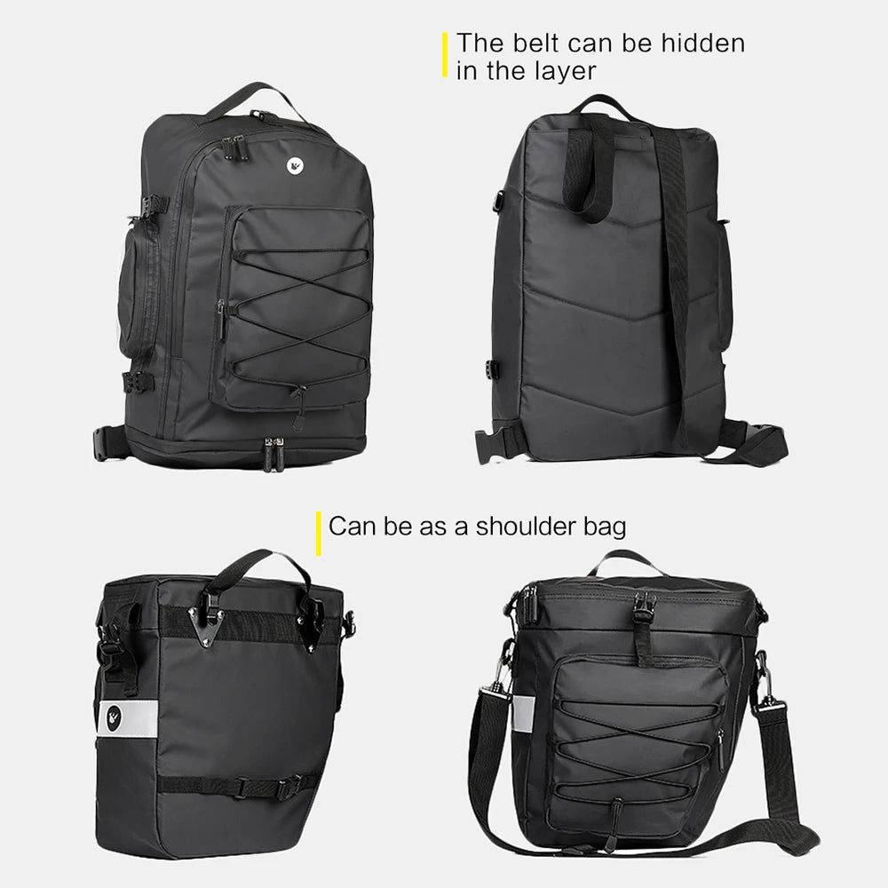 3-in-1 Fahrradtasche 75L – Wasserdichte Gepäckträgertasche, Rucksack & Schultertasche