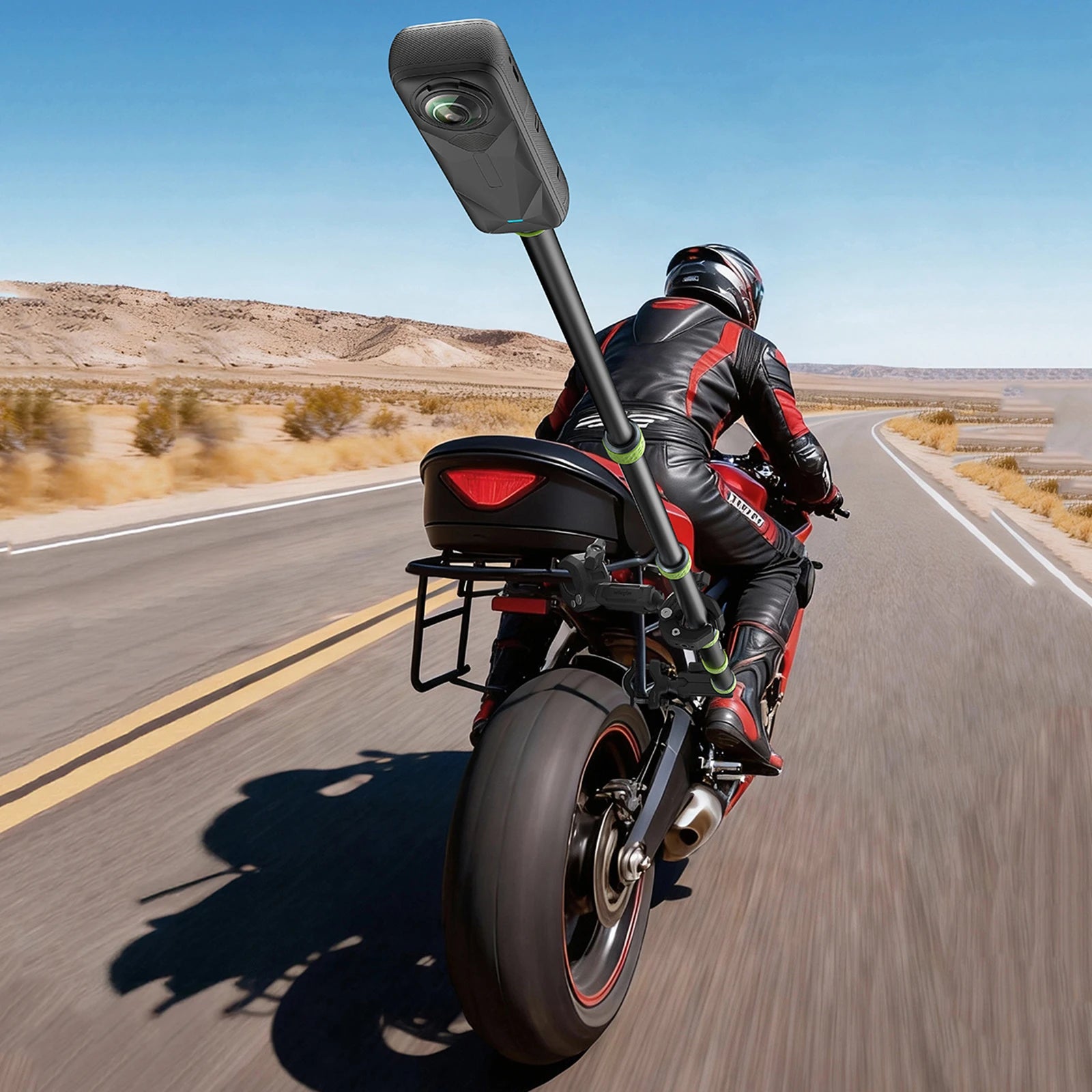 Premium Motorrad & Fahrrad 110 cm Actioncam Selfie Stick – Insta360 / GoPro