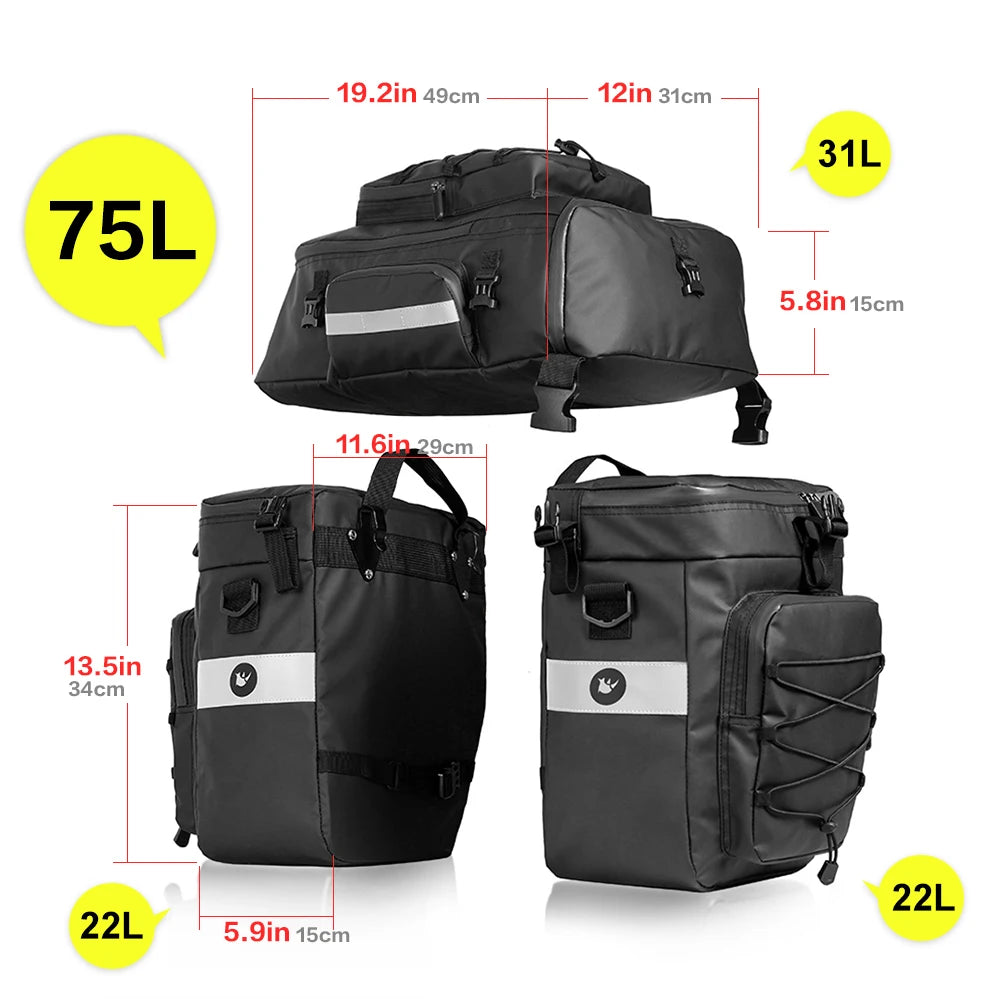 3-in-1 Fahrradtasche 75L – Wasserdichte Gepäckträgertasche, Rucksack & Schultertasche