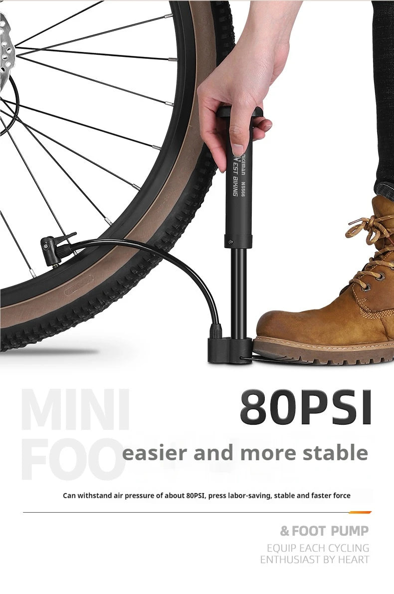 WEST BIKING-MTB Mini Fahrradpumpe 80 PSI – Tragbare Luftpumpe für Fahrrad & E-Bike – Kompakt & leicht