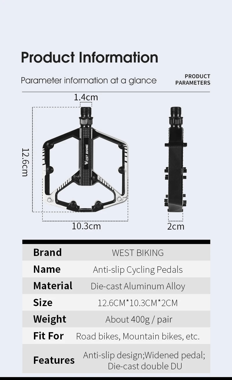 WEST BIKING Premium Aluminium-Pedale – Rutschfest für MTB, Trekking- & E-Bikes